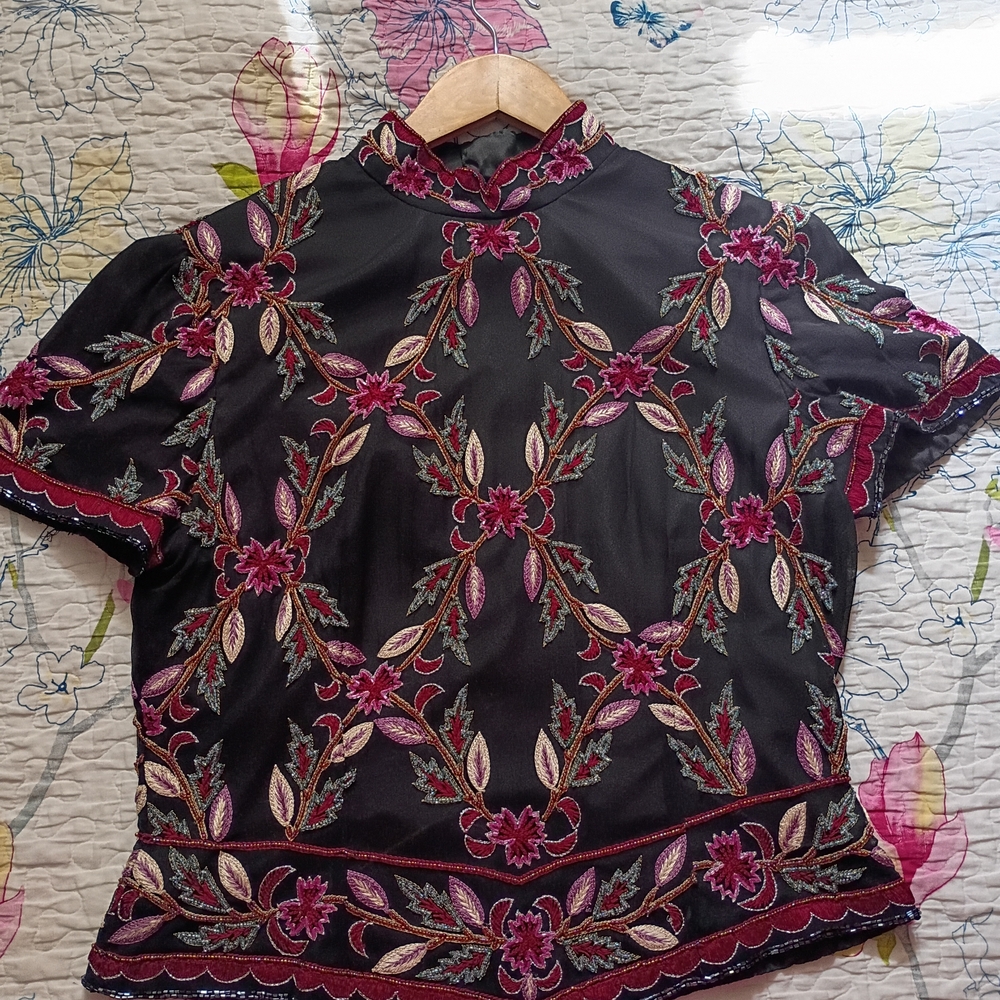 Adrianna Papell Black and Red Floral Blouse
